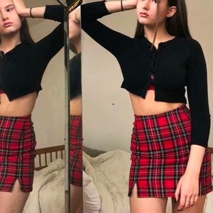 Plaid Slit Mini Skirt